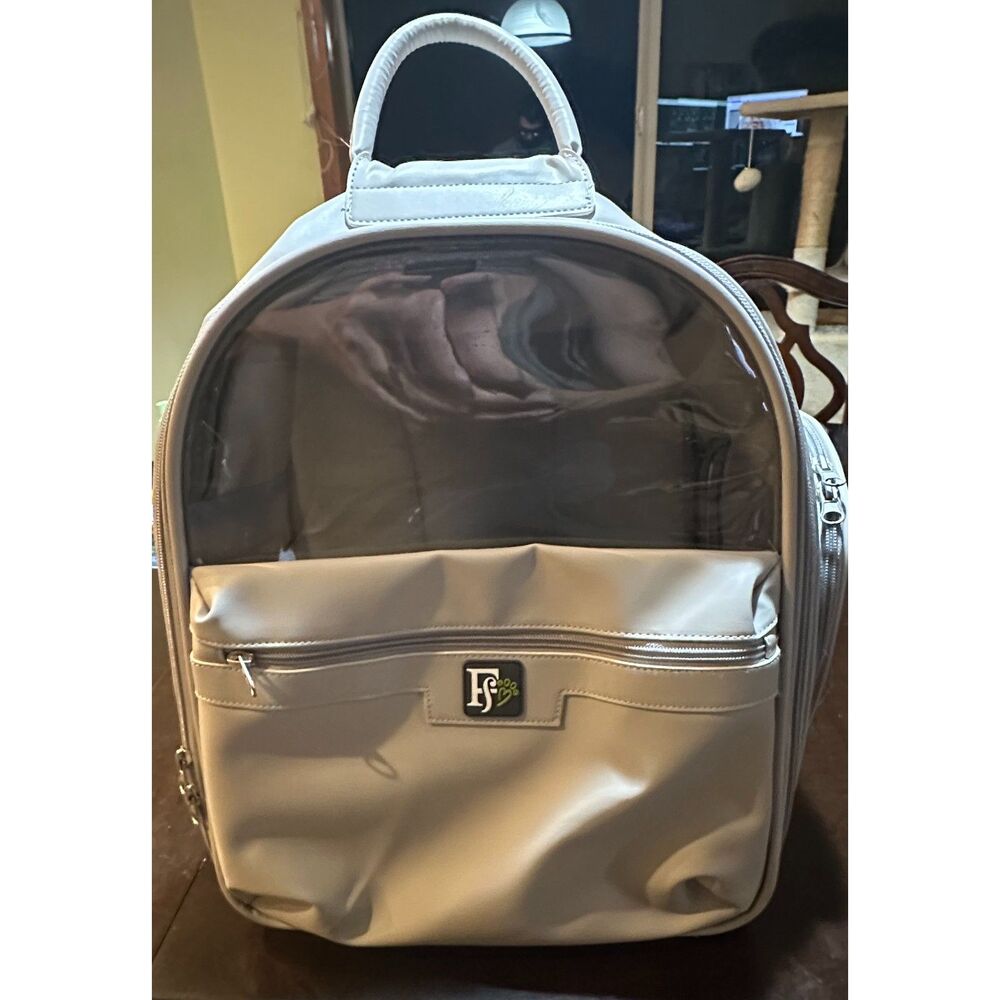 Friends Forever Pet Clear Window Backpack Carrier Beige Small Cat Dog Bag
